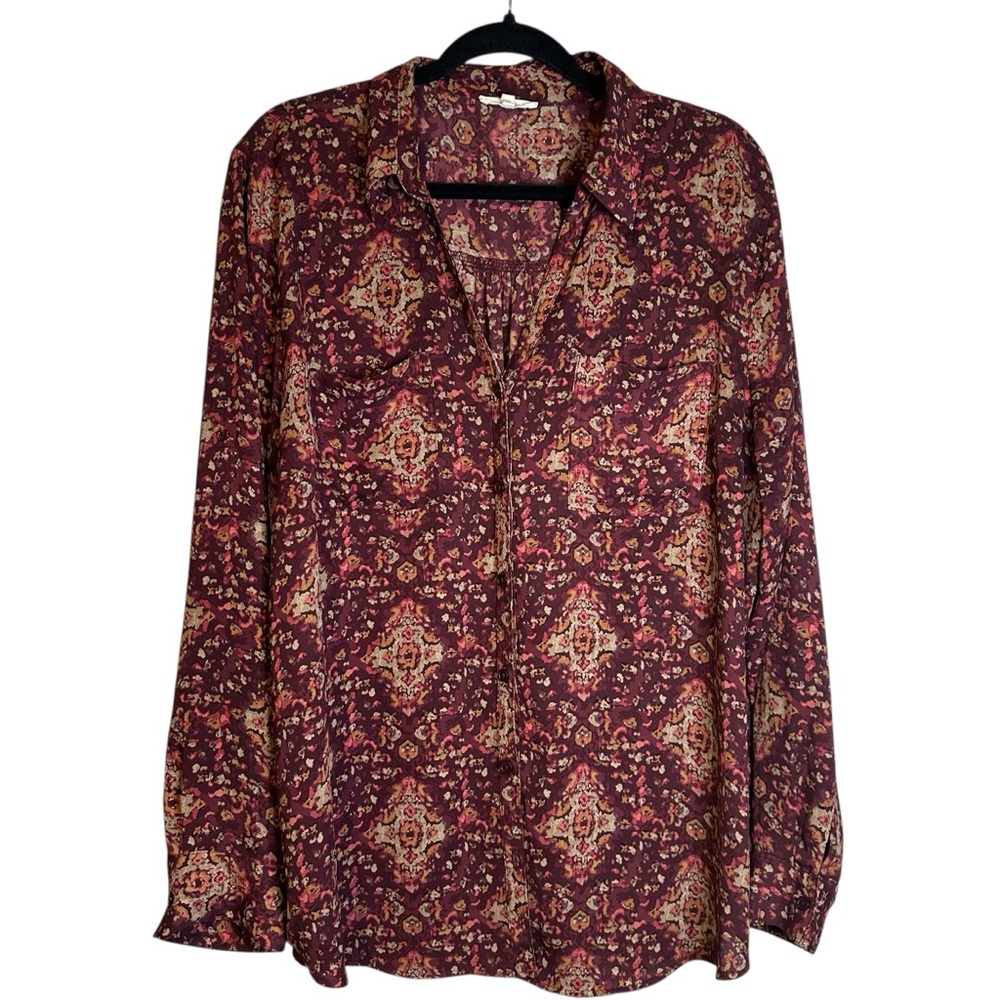 Maurice’s Elegant Boho Paisley Blousr Tabbed Sleeve Artsy Soft Grunge Retro XXL